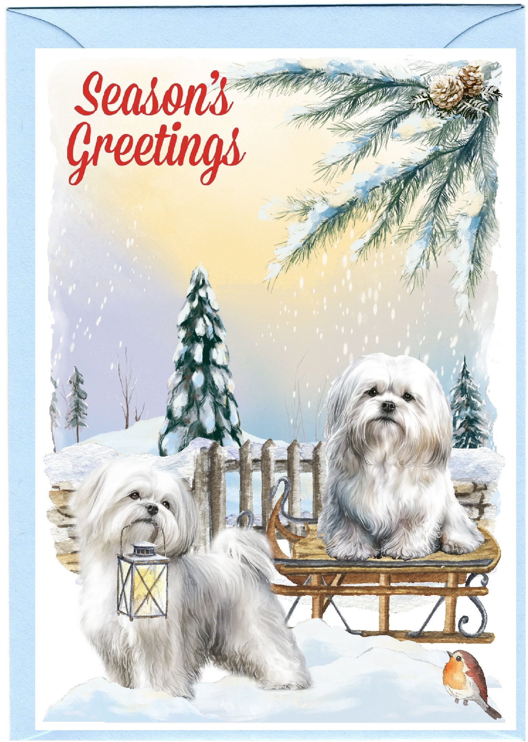 Maltese Dog Christmas Card (6" X 4") Blank Inside - With Envelope ...