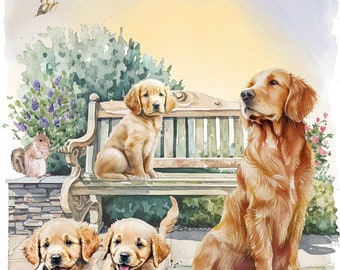 Whitman And Daughter Golden Retriever Welpen Grußkarte – Blanko, 12,7x17,8 Cm, Für Alle Anlässe