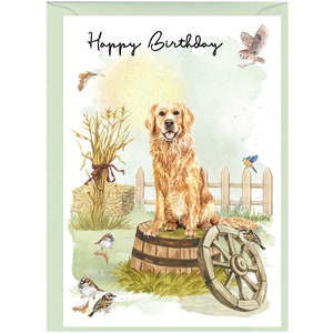 Golden Retriever Dog "Happy Birthday" Card (6" x 4") con busta - Interno vuoto per il tuo messaggio. Perfetto per qualsiasi amante dei cani