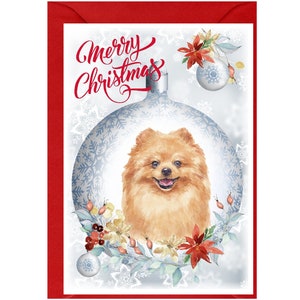Cartão de Natal do cão Pomeranian (6" x 4") em branco dentro - com envelope. Item perfeito para qualquer amante de cães