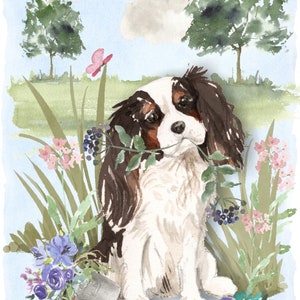 Cartão/Notelet em branco para cachorro Cavalier King Charles Spaniel (6" x 4") com envelope - Design de jardineiro paisagista. Item perfeito para qualquer amante de cães