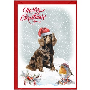 Carte de Noël Cocker spaniel chien brun de travail (6 x 4 po.) vierge à l'intérieur - avec enveloppe.  Article parfait pour tous les amoureux des chiens