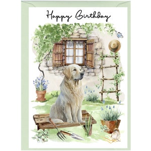 Tarjeta de "Feliz Cumpleaños" para Golden Retriever (15 x 10 cm) con sobre. Interior en blanco para tu mensaje. Perfecta para cualquier amante de los perros.