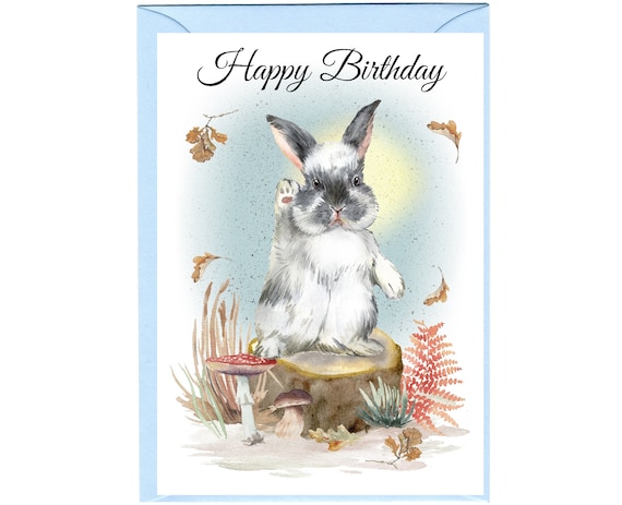 Biglietto di auguri bianco con buste, grazioso coniglietto