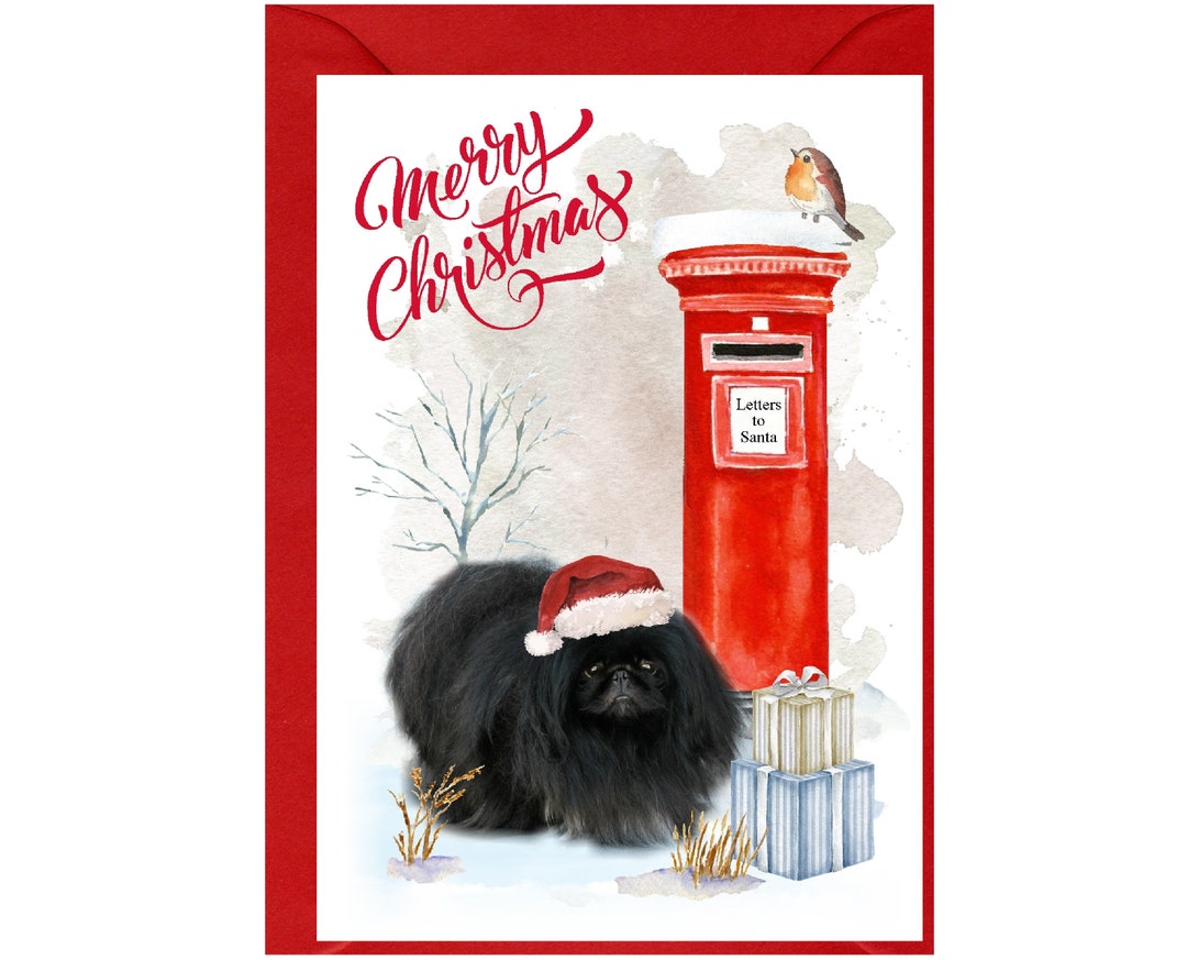 Pekingese Black Dog Christmas Card (6" X 4") Blank Inside - With ...