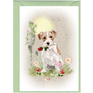 Tarjeta en blanco con diseño de perro Jack Russell Terrier (6" x 4") con sobre. Ideal para el Día de la Madre, San Valentín, etc. Artículo perfecto para cualquier amante de los perros.