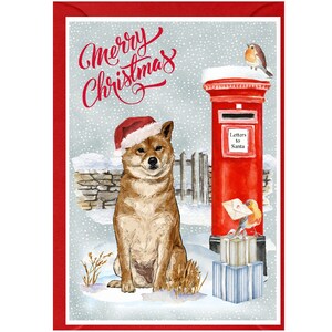 柴犬のクリスマスカード（6インチ×4インチ）内側は空白 - 封筒付き。犬好きの方にぴったりのアイテムです。