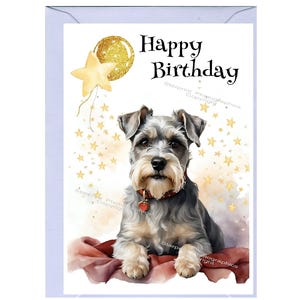 Miniature Schnauzer Dog &quot;Happy Birthday&quot; Card (6&quot; x 4&quot;) with Envelope - Blank inside for your own message. Perfect for any dog lover