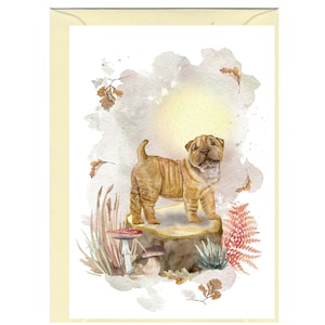 Gepersonaliseerde Shar Pei-hondwenskaart (6 x 4 inch) met envelop.  Kaart kan indien gewenst blanco worden gelaten