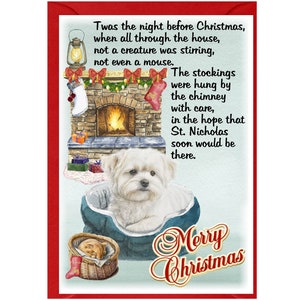 Maltesische Hunde-Weihnachtskarte, 15 x 10 cm, innen leer - mit Umschlag.  Perfekter Artikel für jeden Hundeliebhaber