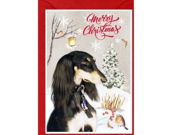 Saluki Dog Christmas Card (6" x 4") Blank inside - with Envelope.  Perfect item for any Dog Lover