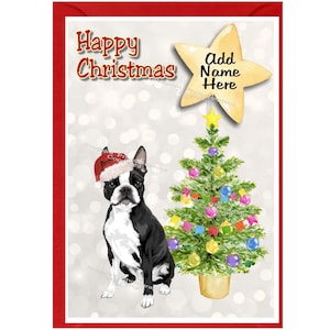 Personalisierte Boston Terrier Weihnachtskarte (6 "x 4") Innen leer - mit Umschlag.  Perfekter Artikel für jeden Hundeliebhaber
