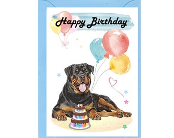 Rottweiler Dog &quot;Happy Birthday&quot; Card (6&quot;x 4&quot;) with Envelope. Blank inside for your own message. Perfect for any dog lover