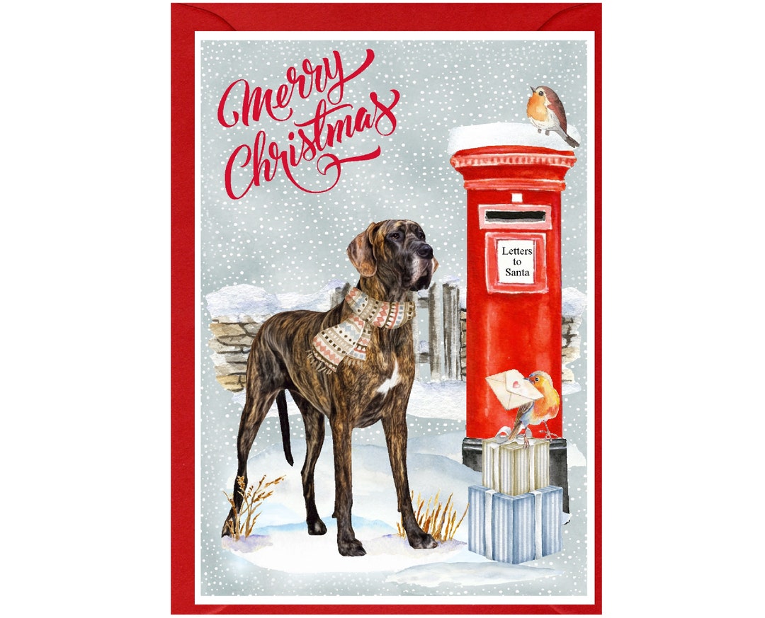Great Dane Dog Christmas Card (6" X 4") Blank Inside - With Envelope ...