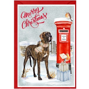 Weihnachtskarte mit Deutsche Dogge (15,2 x 10,2 cm), innen unbeschriftet – mit Umschlag. Perfekter Artikel für jeden Hundeliebhaber