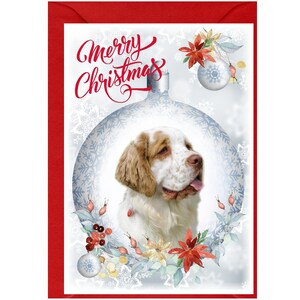 Cartão de Natal do cão Clumber Spaniel (6" x 4") Interior em branco - com envelope. Item perfeito para qualquer amante de cães