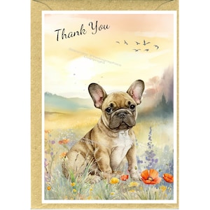 Danksagungskarte (15 x 10 cm) mit französischer Bulldogge, Frenchie Hund - Blanko innen für Ihre eigene Nachricht.
