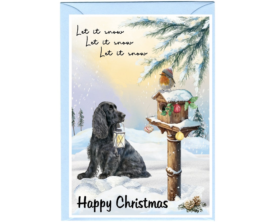 Cocker Spaniel (black) Dog Christmas Card (6" X 4") Blank Inside - With ...