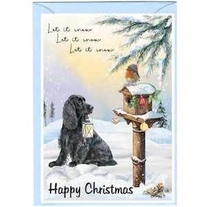 Cocker-spaniël (zwart) hondenkerstkaart (6" x 4") blanco binnenkant - met envelop.  Perfect item voor elke hondenliefhebber