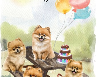 ポメラニアン犬の「ハッピーバースデー」カード（6インチ×4インチ）と