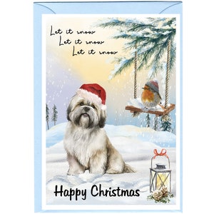 Tarjeta navideña con diseño de perro Lhasa Apso (15,24 x 10,16 cm). Interior en blanco y con sobre. Artículo perfecto para cualquier amante de los perros.