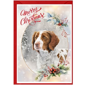 Bretonische Hunde-Weihnachtskarte, 15 x 10 cm, innen leer - mit Umschlag.  Perfekter Artikel für jeden Hundeliebhaber