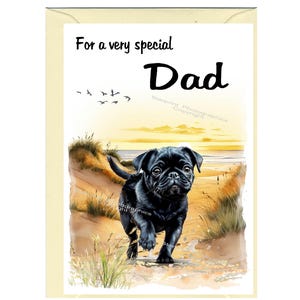 Tarjeta en blanco / nota de perro Pug para PAPÁ (6" x 4") con sobre: ideal para el Día del Padre, cumpleaños, etc.