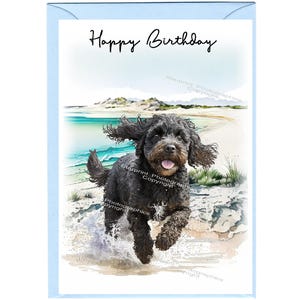 Cockapoo / Doodle (Black) Dog &quot;Happy Birthday&quot; Card (6&quot; x 4&quot;) with Envelope - Blank inside for your own message. Perfect for any dog lover