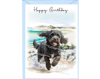 Cockapoo / Doodle (Black) Dog &quot;Happy Birthday&quot; Card (6&quot; x 4&quot;) with Envelope - Blank inside for your own message. Perfect for any dog lover