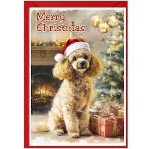 Cartão de Natal Apricot Poodle Dog (6" x 4") Em branco por dentro - com envelope. Item perfeito para qualquer amante de cães