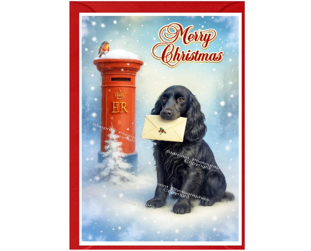 Cocker Spaniel (black) Dog Christmas Card (6" X 4") Blank Inside - With ...