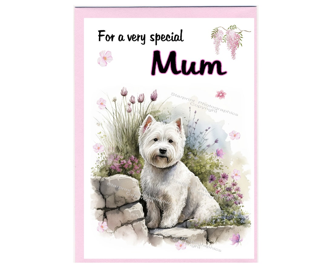 Westie Grußkarte – Süße Geburtstagskarte Mit West Highland Terrier Im Rosengarten (12,7 X 17,8 Cm)