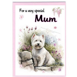 Tarjeta/nota en blanco de West Highland White Terrier/Westie Dog para MAMÁ (6" x 4") con sobre: ideal para el Día de la Madre, cumpleaños, etc.