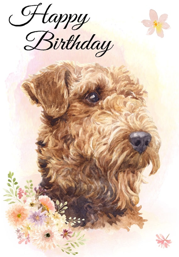 humorous birthday Airedale dog handmade rubber stamped Critter card