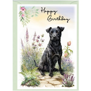 Karte „Happy Birthday“ mit Patterdale-Terrier-Hund (15,2 x 10,2 cm) mit Umschlag – innen unbeschriftet für Ihre eigene Nachricht. Perfekt für jeden Hundeliebhaber.
