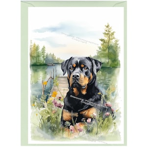 Biglietto d'auguri/notelet personalizzato per cani Rottweiler (6" x 4") con busta. Se si preferisce, può essere lasciato vuoto