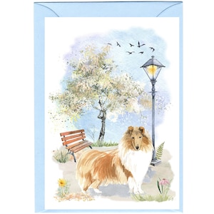 Gepersonaliseerde ruwe collie hond wenskaart/notelet (6" x 4") met envelop. De kaart kan desgewenst blanco worden gelaten