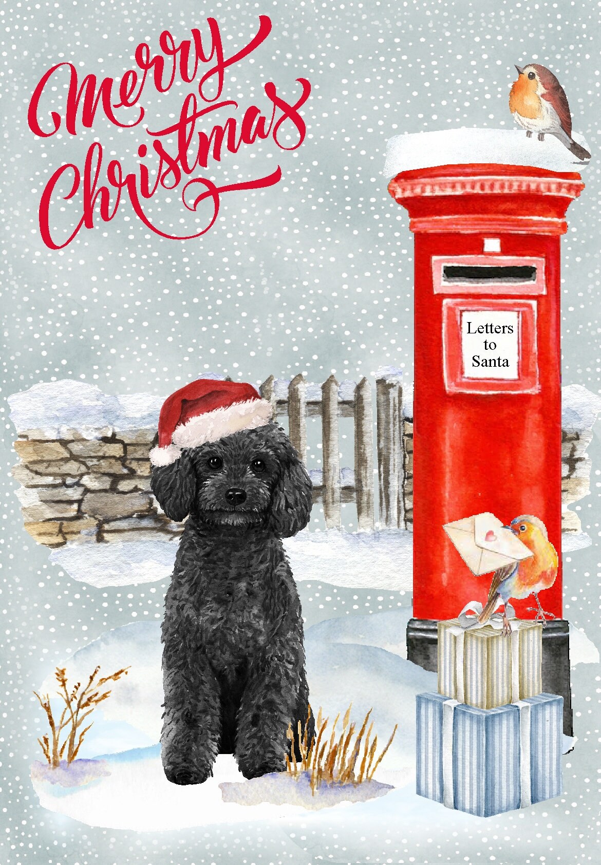 Black Poodle Dog Christmas Card (6" X 4") Blank Inside - With Envelope ...