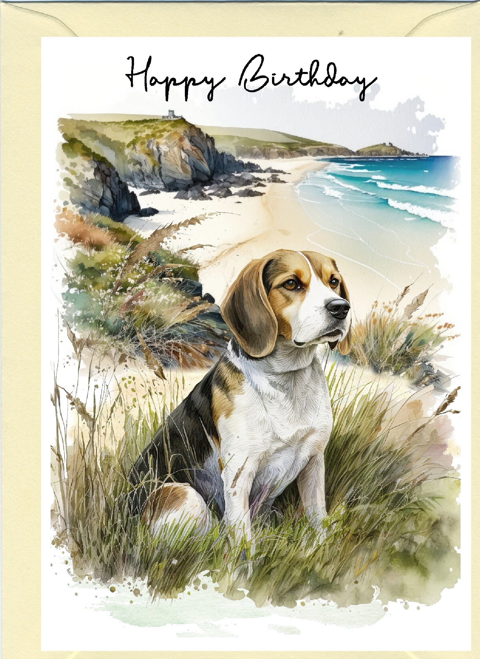 Beagle Dog "happy Birthday" Card (6" X 4") With Envelope - Blank Inside ...