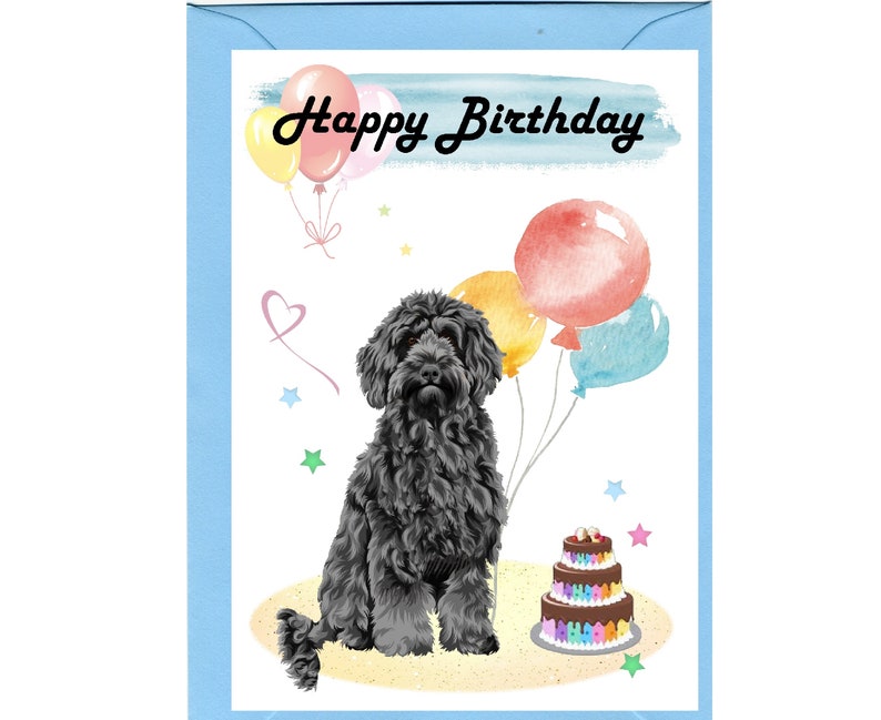 Labradoodle / Doodle Dog Happy Birthday Card 6 x 4 with Envelope Blank inside for your own message. Perfect for any dog lover image 1