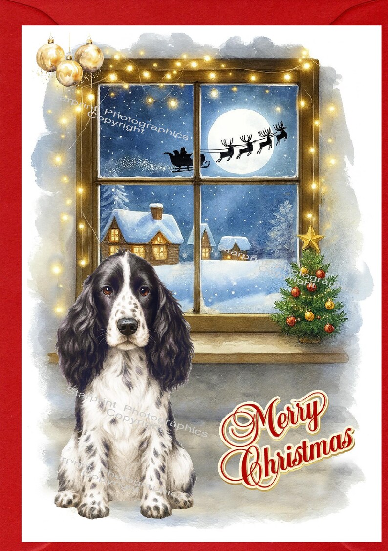 Cocker Spaniel (black & White) Dog Christmas Card (6" X 4") Blank ...
