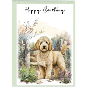 Golden Doodle / Labradoodle Dog "Happy Birthday" Card (6" x 4") with Envelope - Blank inside for your own message. Perfect for any dog lover