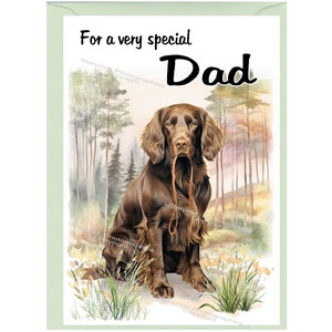 Tarjeta/nota en blanco para perro Cocker Spaniel de trabajo, color marrón, para papá (6" x 4") con sobre, ideal para el día del padre, cumpleaños, etc.