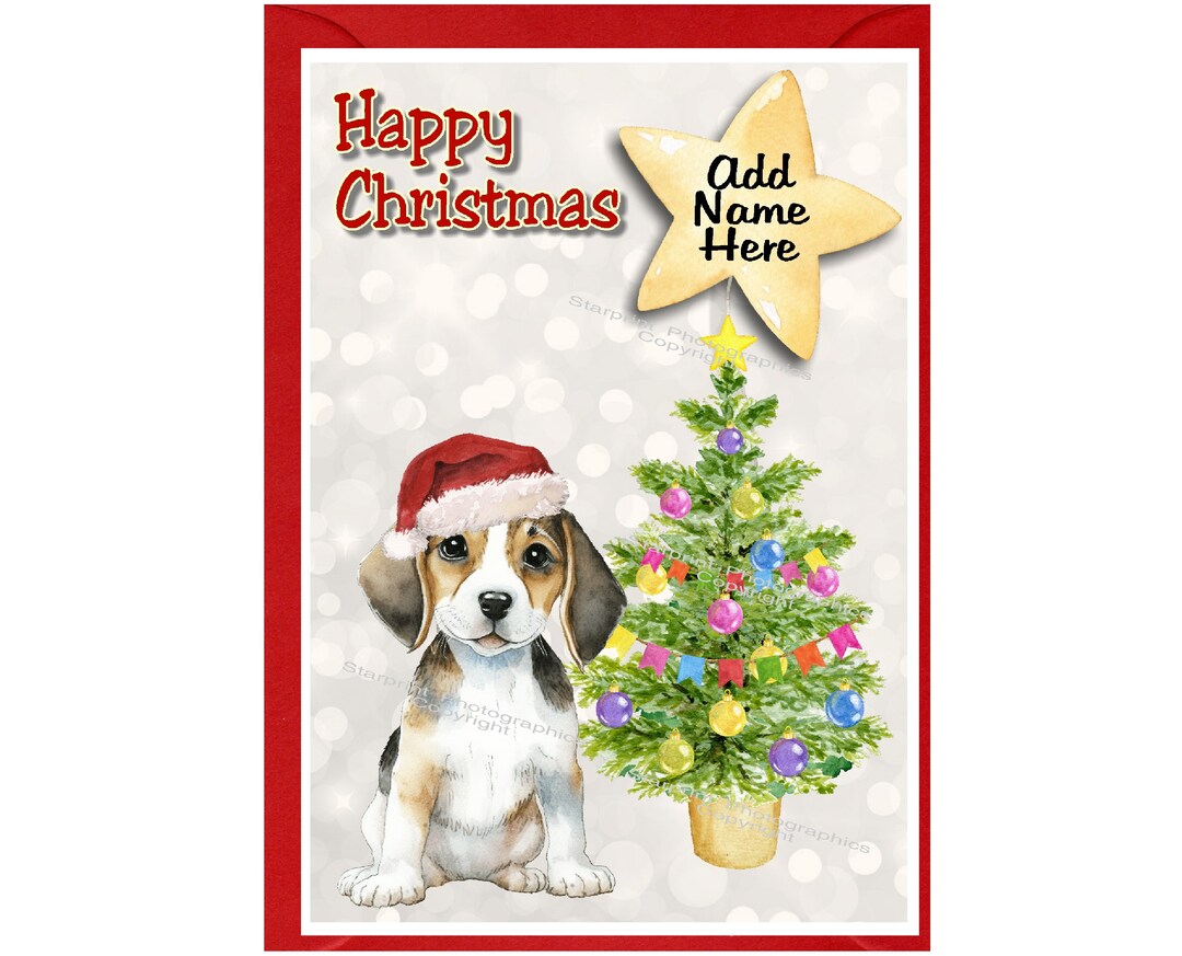 Personalised Beagle Dog Christmas Card (6" X 4") Blank Inside - With ...