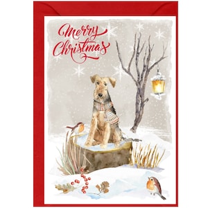 Welsh Terrier Weihnachtskarte 15 x 10 cm Innen leer - mit Umschlag.  Perfekter Artikel für jeden Hundeliebhaber