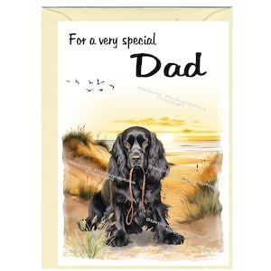 Tarjeta en blanco/nota para PAPÁ con diseño de perro Cocker Spaniel negro (6" x 4") con sobre, ideal para el Día del Padre, cumpleaños, etc.