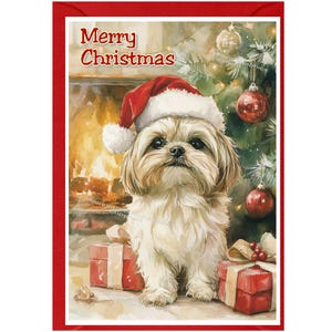 Cartão de Natal para Shih Tzu (15 cm x 10 cm), em branco por dentro - com envelope. Item perfeito para qualquer amante de cães.