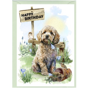 Cockapoo / Doodle Dog "Happy Birthday" Card (6" x 4") with Envelope - Blank inside for your own message. Perfect for any dog lover