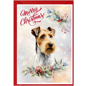 Carte de Noël métallique pour chien Fox Terrier (6 x 4 po.) vierge à l'intérieur - avec enveloppe.  Article parfait pour tous les amoureux des chiens