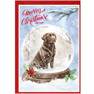 Labrador retriever (chocolade) kerstkaart hond (6" x 4") blanco binnenkant - met envelop.  Perfect item voor elke hondenliefhebber